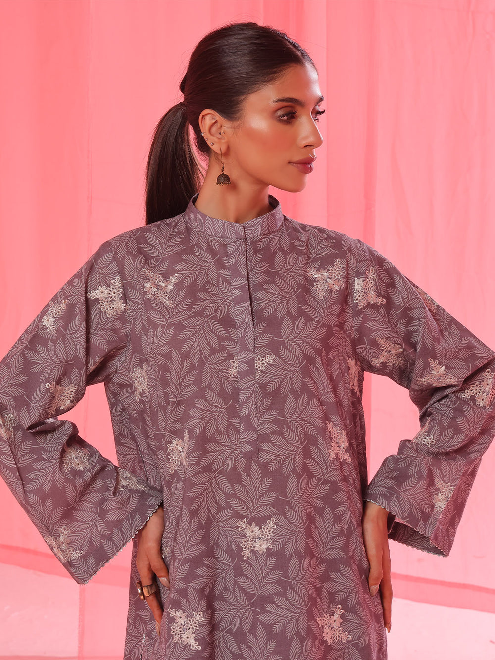 2Pc Embroidered Pret & Unstitched Shirt Trouser Lawn Dark Grey