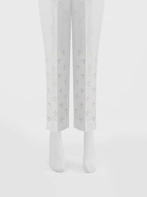 Women White Cotton Silk Embroidered Trouser - OWESP-2301024-4