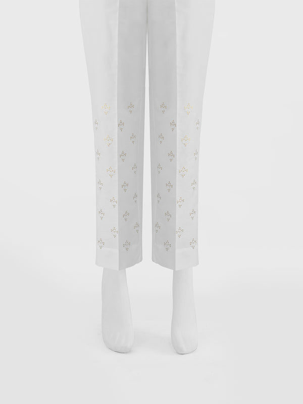 Women White Cotton Silk Embroidered Trouser - OWESP-2301024-4