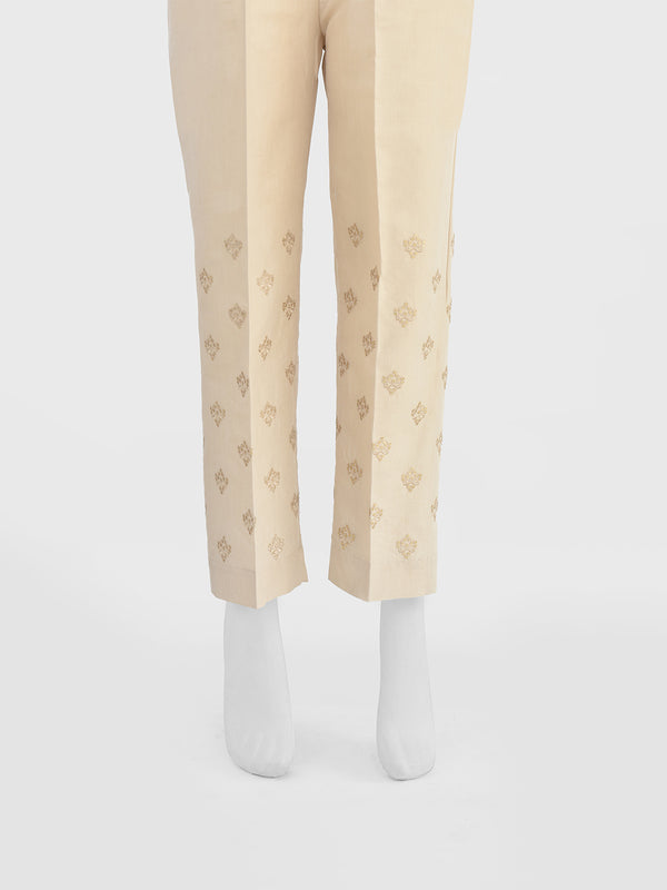 Women Beige Cotton Silk Embroidered Trouser - OWESP-2301024-5