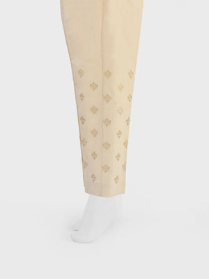 Women Beige Cotton Silk Embroidered Trouser - OWESP-2301024-5