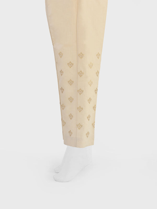 Women Beige Cotton Silk Embroidered Trouser - OWESP-2301024-5