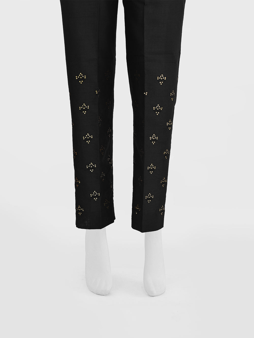 Women Black Cotton Silk Embroidered Trouser - OWESP-2301024