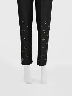 Women Black Cotton Silk Embroidered Trouser - OWESP-2301024