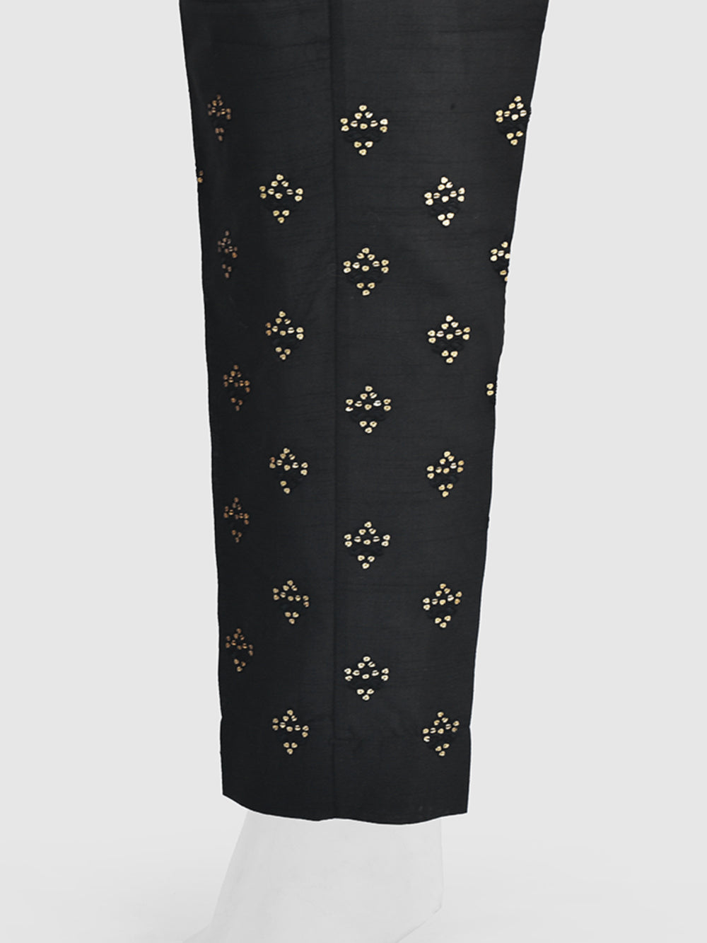 Women Black Cotton Silk Embroidered Trouser - OWESP-2301024