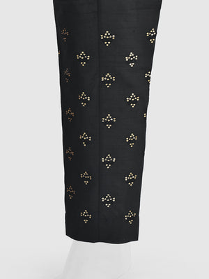 Women Black Cotton Silk Embroidered Trouser - OWESP-2301024