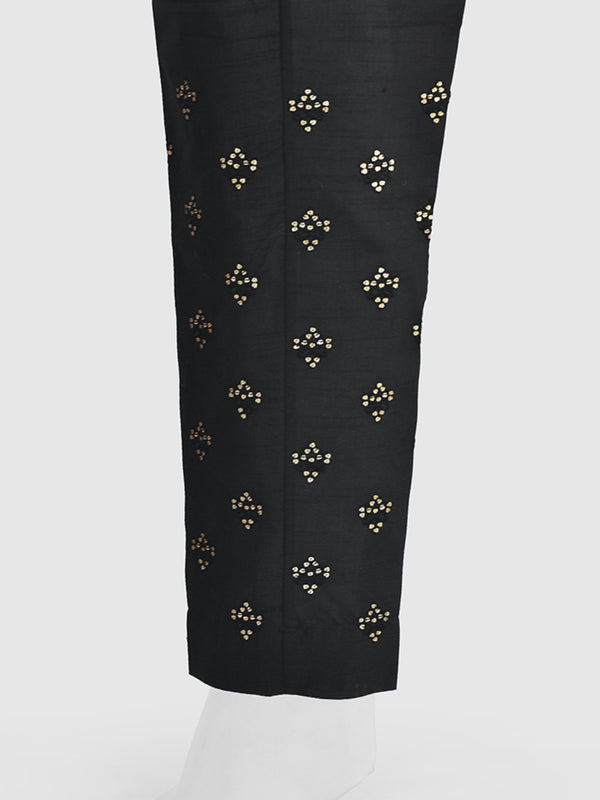 Women Black Cotton Silk Embroidered Trouser - OWESP-2301024