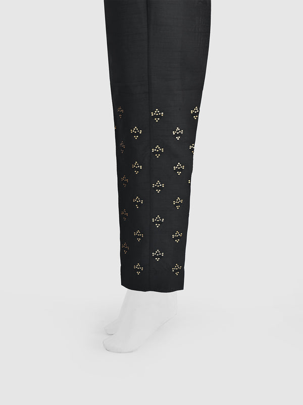 Women Black Cotton Silk Embroidered Trouser - OWESP-2301024