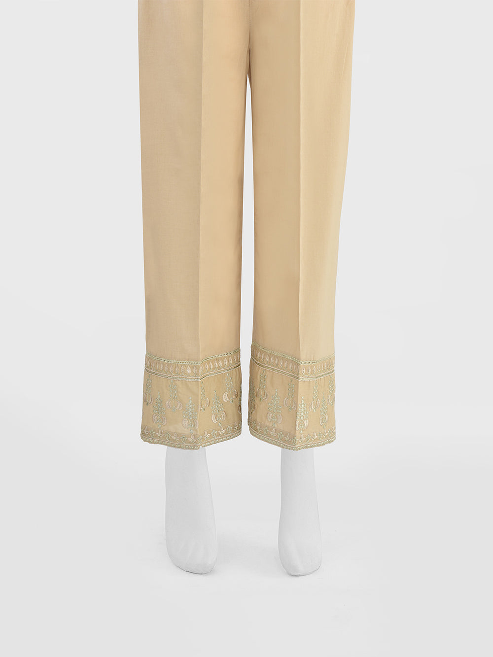 Women Beige Cambric Embroidered Trouser - OWESP-2301030-1
