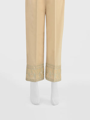 Women Beige Cambric Embroidered Trouser - OWESP-2301030-1