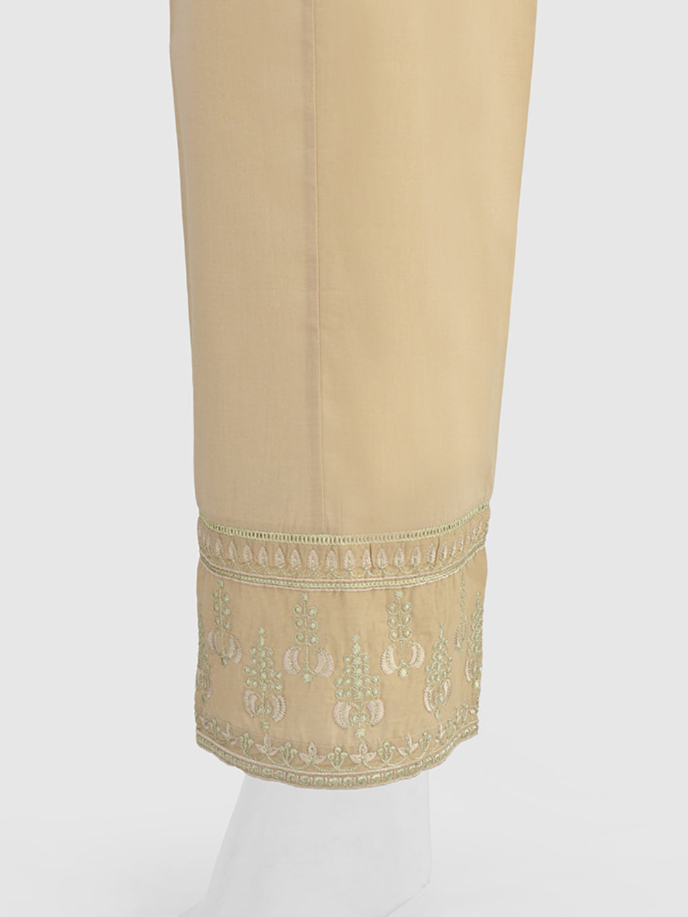 Women Beige Cambric Embroidered Trouser - OWESP-2301030-1