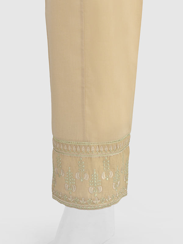 Women Beige Cambric Embroidered Trouser - OWESP-2301030-1