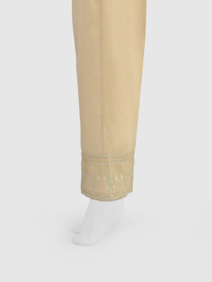 Women Beige Cambric Embroidered Trouser - OWESP-2301030-1