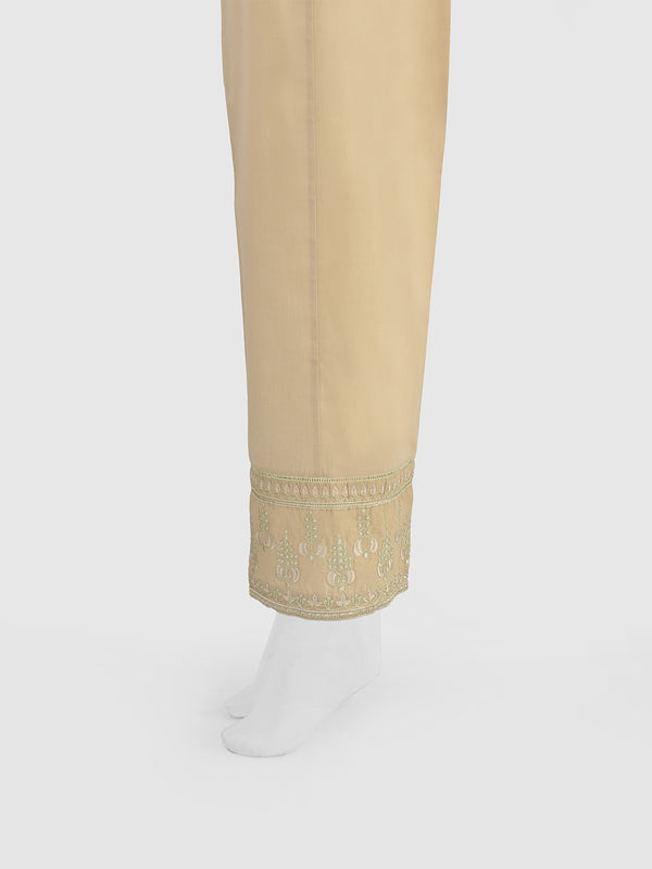 Women Beige Cambric Embroidered Trouser - OWESP-2301030-1