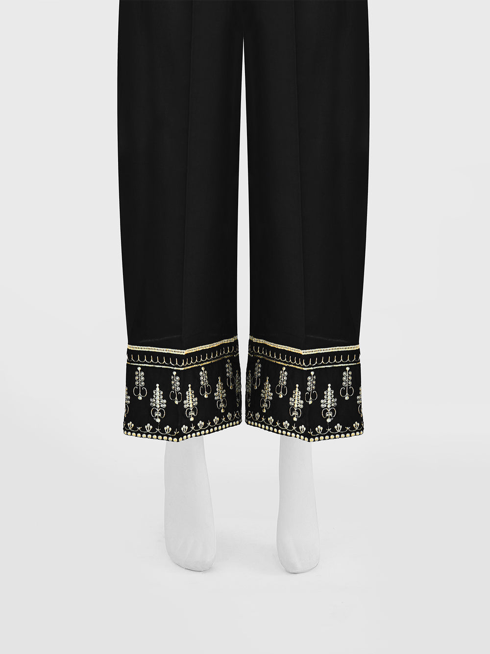 Women Black Cambric Embroidered Trouser - OWESP-2301030-2