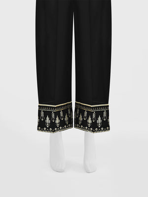 Women Black Cambric Embroidered Trouser - OWESP-2301030-2