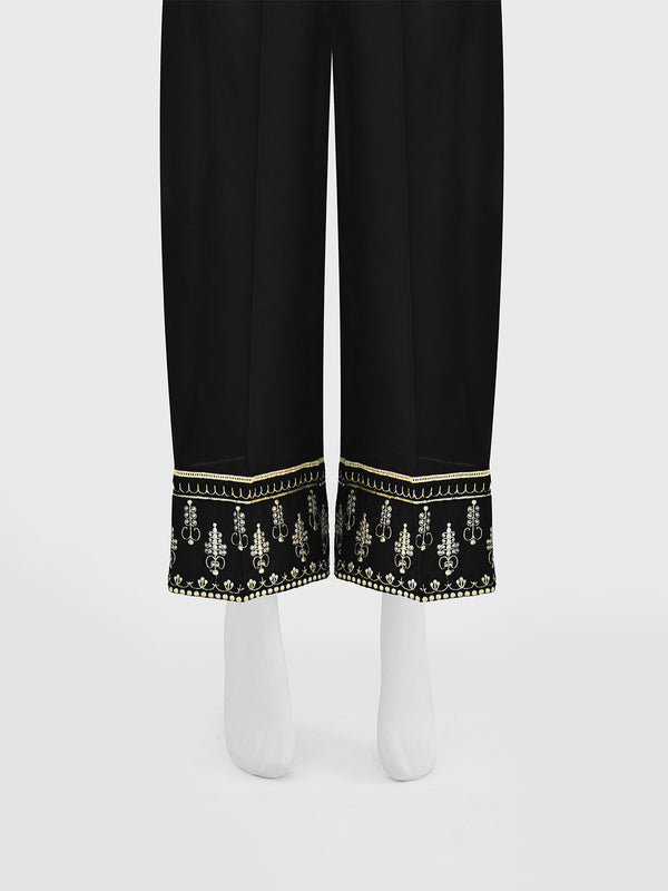 Women Black Cambric Embroidered Trouser - OWESP-2301030-2