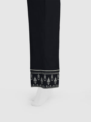 Women Black Cambric Embroidered Trouser - OWESP-2301030-2