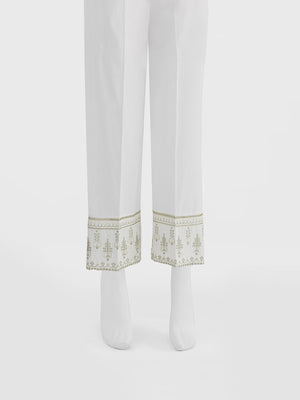 Women White Cambric Embroidered Trouser - OWESP-2301030
