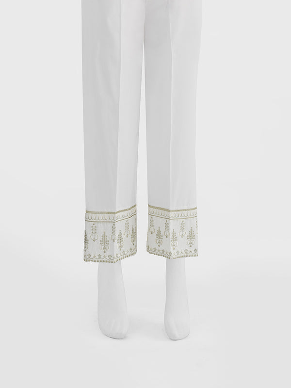Women White Cambric Embroidered Trouser - OWESP-2301030