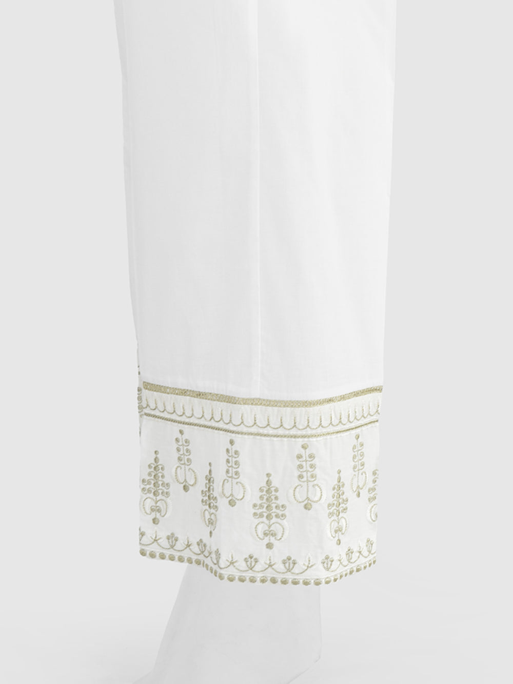 Women White Cambric Embroidered Trouser - OWESP-2301030
