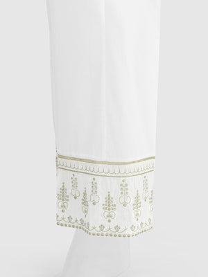 Women White Cambric Embroidered Trouser - OWESP-2301030