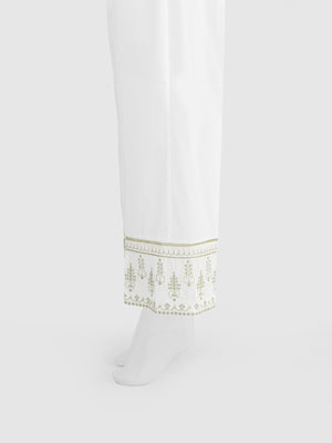 Women White Cambric Embroidered Trouser - OWESP-2301030