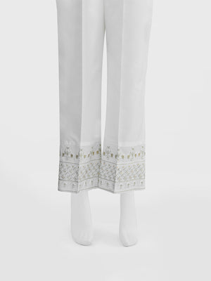 Women White Cotton Silk Embroidered Trouser - OWESP-2301031-1