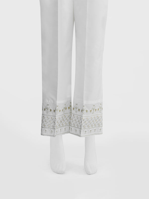 Women White Cotton Silk Embroidered Trouser - OWESP-2301031-1