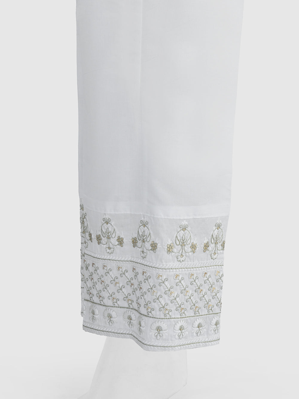 Women White Cotton Silk Embroidered Trouser - OWESP-2301031-1
