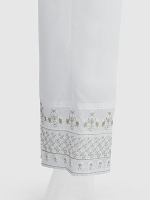 Women White Cotton Silk Embroidered Trouser - OWESP-2301031-1