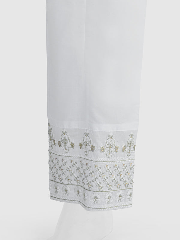 Women White Cotton Silk Embroidered Trouser - OWESP-2301031-1