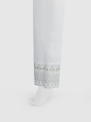 Women White Cotton Silk Embroidered Trouser - OWESP-2301031-1