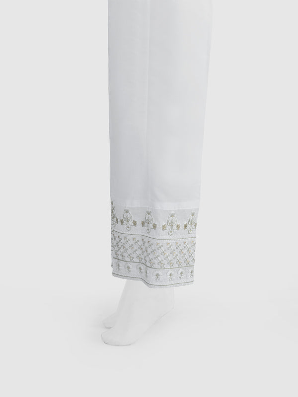 Women White Cotton Silk Embroidered Trouser - OWESP-2301031-1
