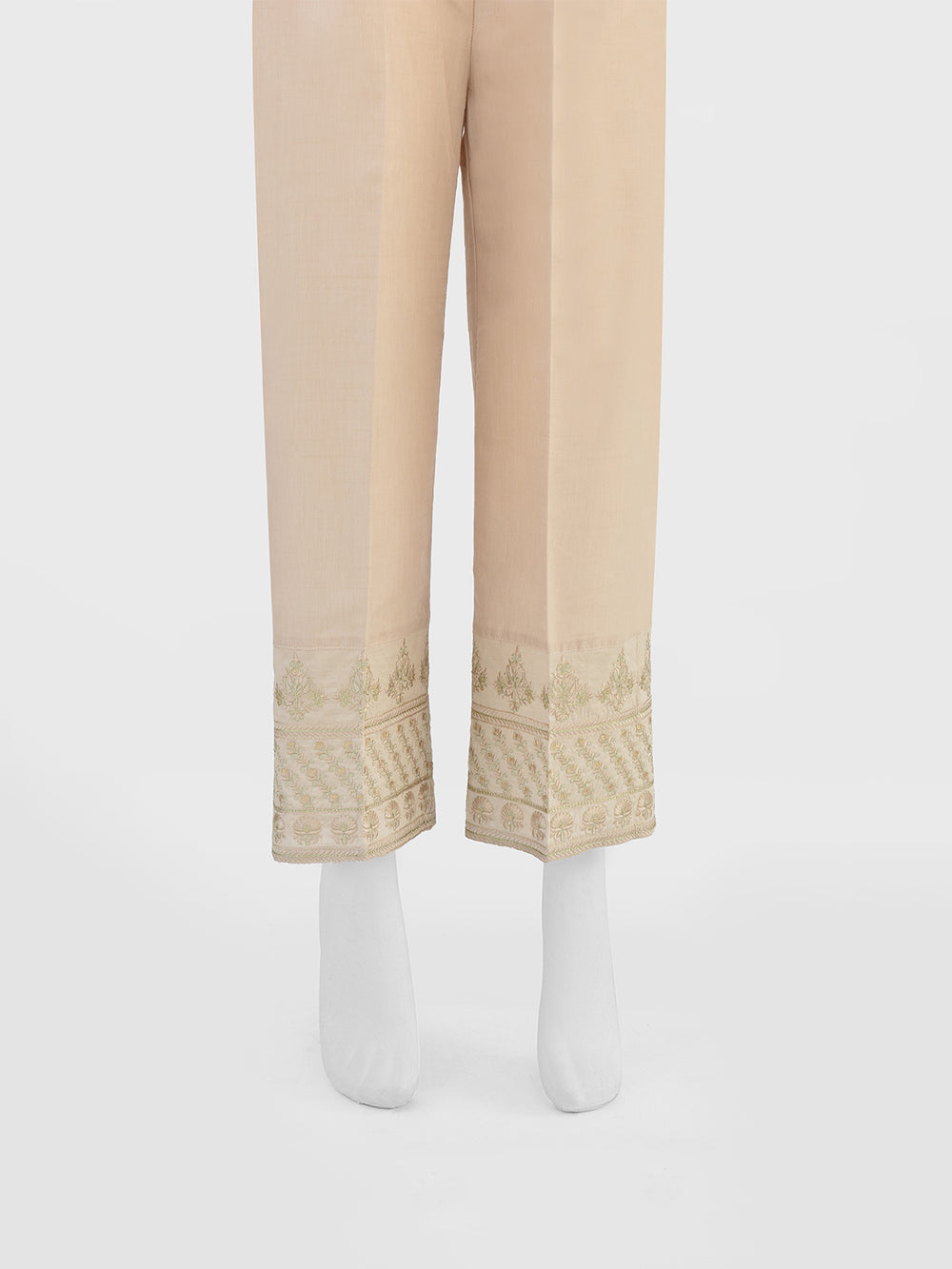 Women Beige Cotton Silk Embroidered Trouser - OWESP-2301031-2