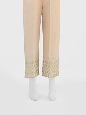 Women Beige Cotton Silk Embroidered Trouser - OWESP-2301031-2