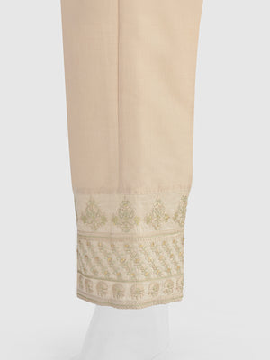 Women Beige Cotton Silk Embroidered Trouser - OWESP-2301031-2
