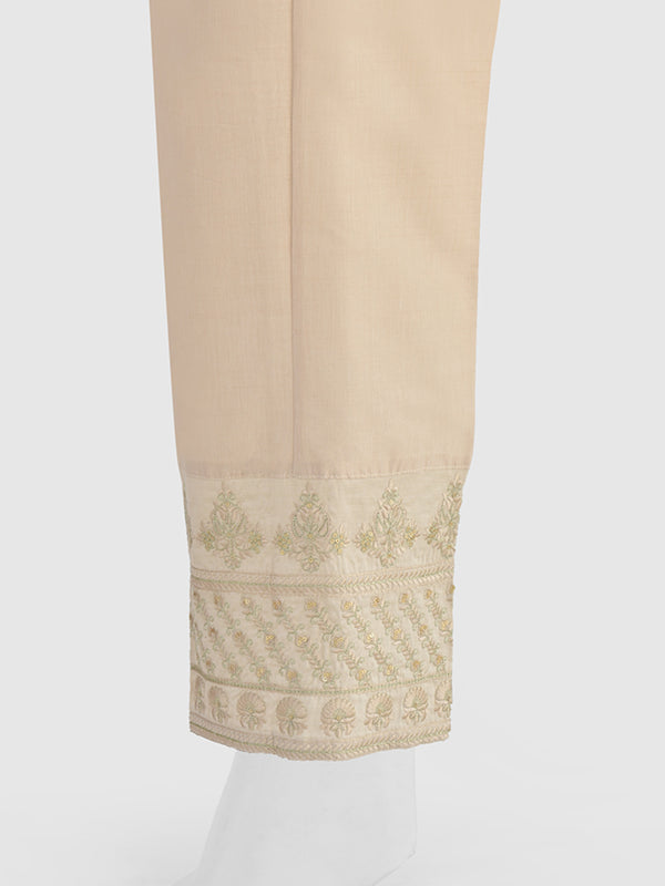 Women Beige Cotton Silk Embroidered Trouser - OWESP-2301031-2