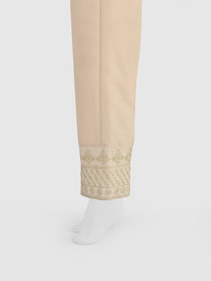 Women Beige Cotton Silk Embroidered Trouser - OWESP-2301031-2