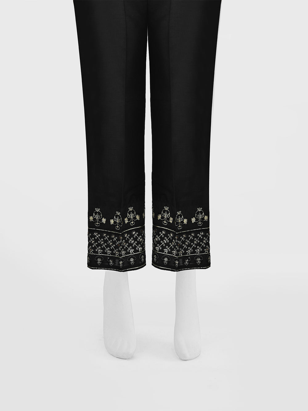 Women Black Cotton Silk Embroidered Trouser - OWESP-2301031
