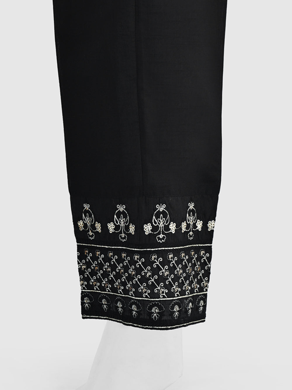 Women Black Cotton Silk Embroidered Trouser - OWESP-2301031