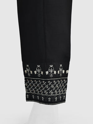 Women Black Cotton Silk Embroidered Trouser - OWESP-2301031