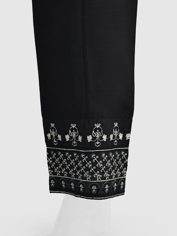 Women Black Cotton Silk Embroidered Trouser - OWESP-2301031