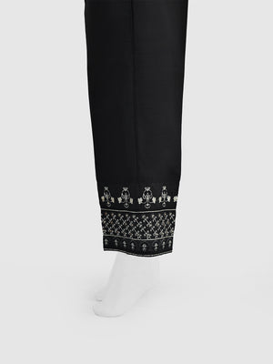 Women Black Cotton Silk Embroidered Trouser - OWESP-2301031