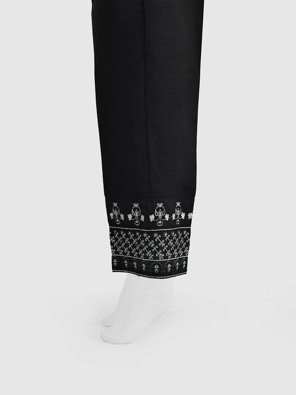 Women Black Cotton Silk Embroidered Trouser - OWESP-2301031