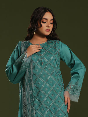 3Pc Embroidered Pret Suit Cambric Green - OWE3P-2411010