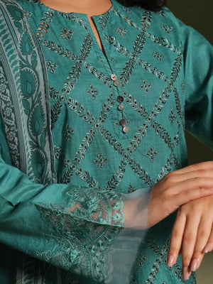3Pc Embroidered Pret Suit Cambric Green - OWE3P-2411010