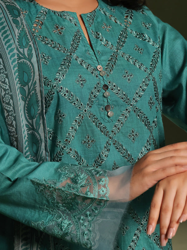 3Pc Embroidered Pret Suit Cambric Green - OWE3P-2411010
