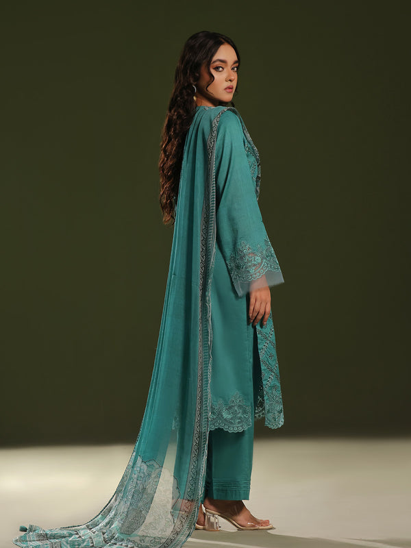3Pc Embroidered Pret Suit Cambric Green - OWE3P-2411010