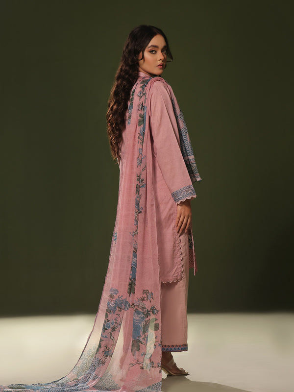 3Pc Printed Pret Suit Cambric Pink - OWE3P-2411012